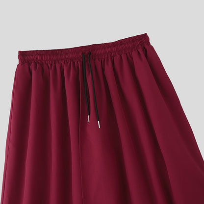 INCERUN Men Irregular Pants Solid Color Drawstring Loose Casual Wide Leg Trousers Men Streetwear 2025 Fashion Male Skirts Pants