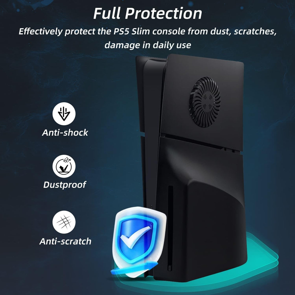 Face Plates for PS5 Slim Disc Edition Only, Anti-Scratch Replacement Panels Cover Plates Shell Case with Cooling Vent,Black