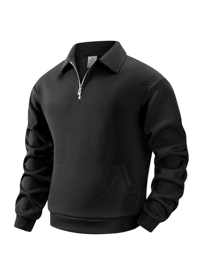 Autumn Men's Casual Sweatshirt Quarter Zip Solid Color Pullover Sweater Outdoor Daily Long Sleeve Polo Turtleneck Male Tops