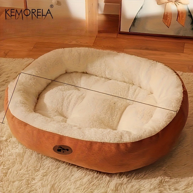 Cama Oval de Pelúcia para Cães e Gatos, Almofada Grossa Lavável à Máquina para Cães e Gatos de Pequeno, Médio e Grande Porte para Todas as Estações