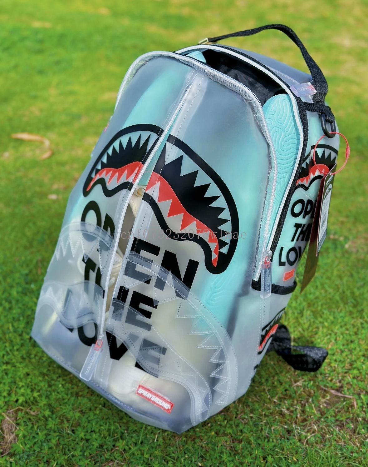 Fashion Shark Letter Transparent Backpack Men Sport Waterproof PVC Clear Plastic Schoolbag Casual Street Large Capacity Rucksack