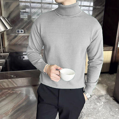 Korean Fashion Autumn Winter Sweaters Men Pullovers Fleece Turtleneck Knitted Sweatshirt Warm Bottoming Shirts