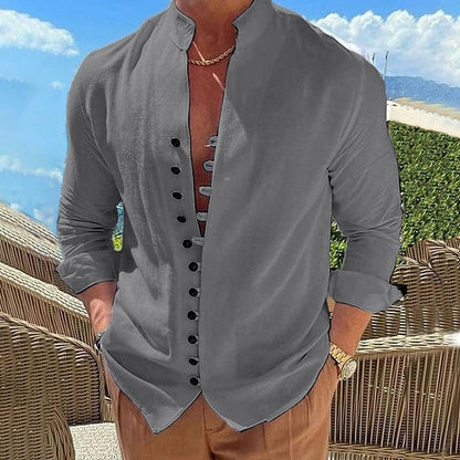 Men Business Workwear Blouse Shirts Autumn Spring Male Vintage Cotton Linen Blouse Tops LRFZ-776