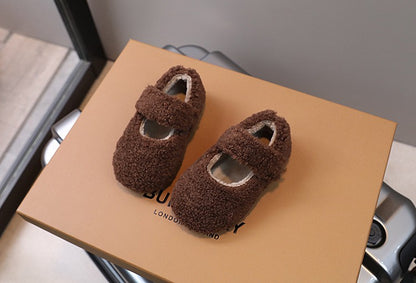 Children Fur Shoes 2024 Winter Kids Warm Plush Shoes For Girl Flat Loafers Moccasins Girls Casual Shoes Khaki, Beige