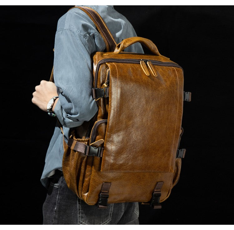 Retro cowhide backpack men and women trend outdoor travel bag leather business computer backpack large capacity