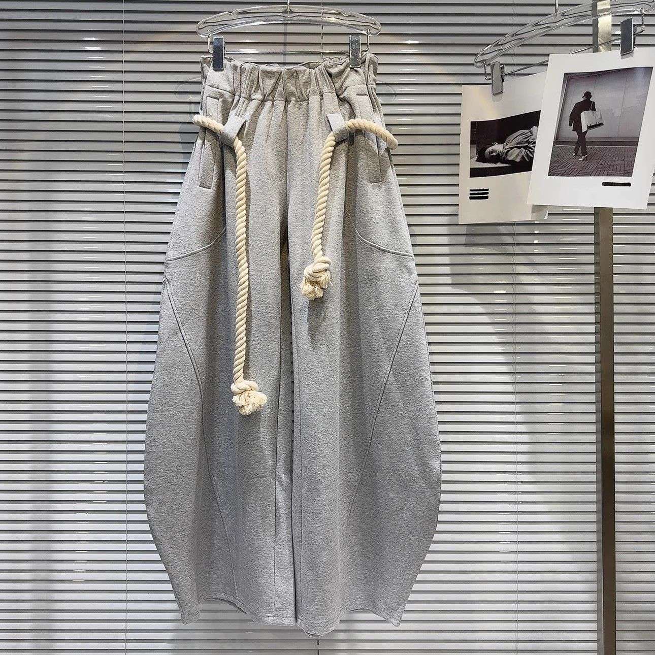 2025 New Women Personalized Woven Hemp Rope Belt Loose Wide-leg Casual Pants Bloomers