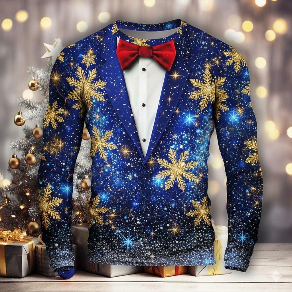 Christmas Men's Christmas Costume Tuxedo Long Sleeve T shirt 3D Print Crew Neck Shirt Fashion Basic 3D Street Casual Clothing