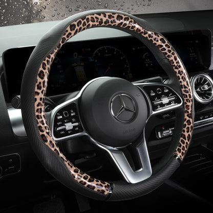 Capa de Volante de Couro Antiderrapante para Carro Capa Protetora Universal com Estampa de Leopardo Estilo Moda 38cm Formato O D