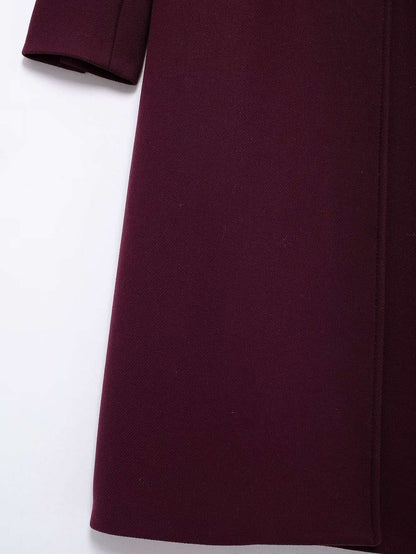 HH Women Fashion Burgundy Woolen Coat Double Breasted Long Sleeve Lapel Blends Jacket Autumn Winter High Street Outerwear