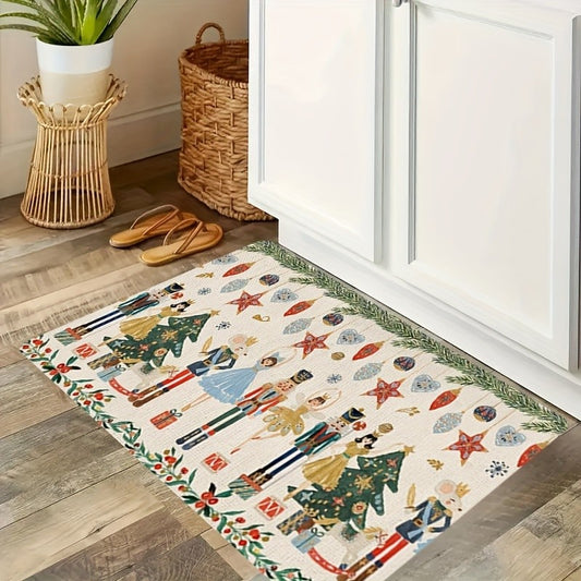 Christmas Nutcracker Kitchen Mat Home Decor Kitchen Hallway Balcony Laundry Rugs Bathroom Non-slip Foot Pad Christmas Decoration