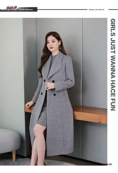 Plus Size Women's Overcoat Long Thickened Woolen Coat Long Collar Slim Fit Waist Cinched Outerwear Spring Autumn New Style Ho...