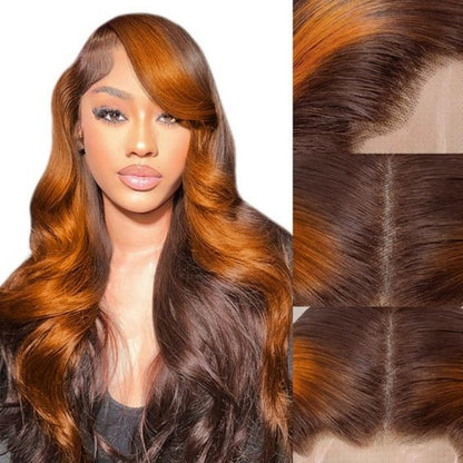 Peruca frontal de renda 13X6 preta com destaque loiro vermelho peruca sintética 13x4 pré-selecionada com linha do cabelo peruca frontal de renda feminina