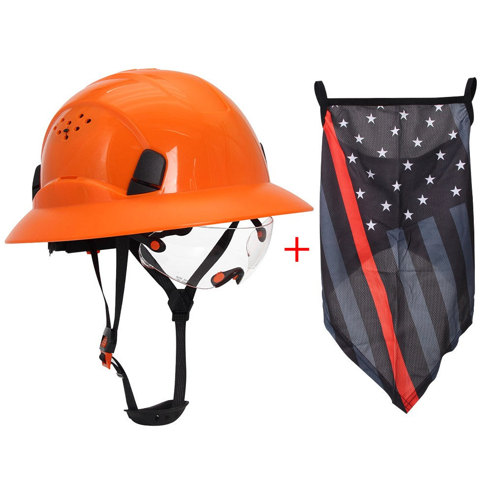 CE Carbon Fiber Full Brim Hard Hat w/ Built In Goggle Triangle Face Towel Construction Engineer  Safety Helmet ABS Safety Cap