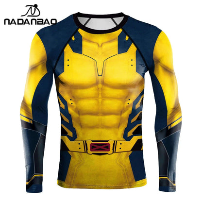 NADANBAO Cosplay Deadpool Wolverine Print Compressed Shirt Men's Long-sleeved Fitness 3Dt T-shirt