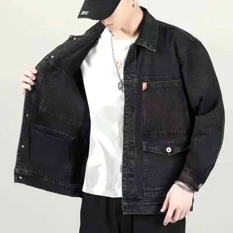 Jeans Coat for Men Padded Wool Denim Jackets Man with Sheep Wide Sleeves Black Warm Padding Original Cowboy New in Big Size G L
