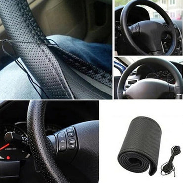 Universal microfiber leather car steering wheel cover stitching style fits steering wheel diameter up to 38cm