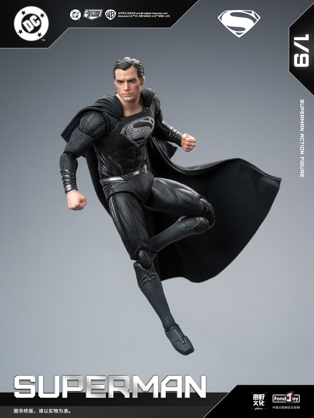 Original Fondjoy Black Superman 2.0 Figure Dc Zack Snyder'S Justice League Figures 1/9 Super Man Pvc Model Doll Joint Movable