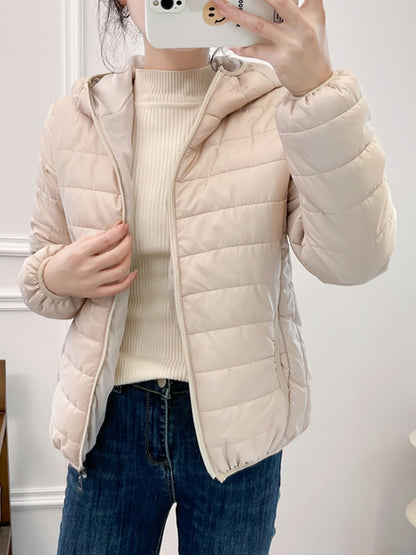 Minimalist Light Weight Women Down Cotton Jackets 2024 New Winter Korean Style Hooded Quilted Parkas Female Windbreaker Outwear