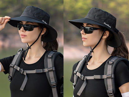 Xinbaoguan 100% Polyester Summer Outdoor Sun Hat, Breathable Sun Hat, Folding Sun Hat, Female Ponytail Hole Fisherman Hat
