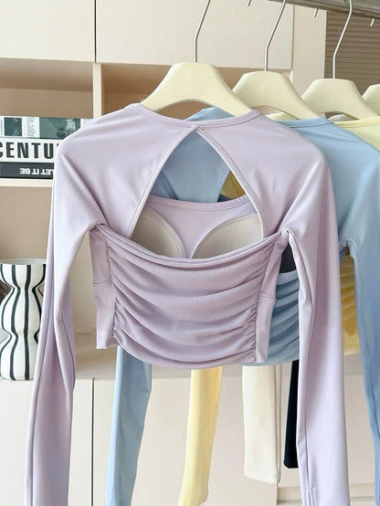 Women's Long-Sleeve Sports Top with Chest Pads, Yoga Wear, Pilates Training Fitness Apparel, Running