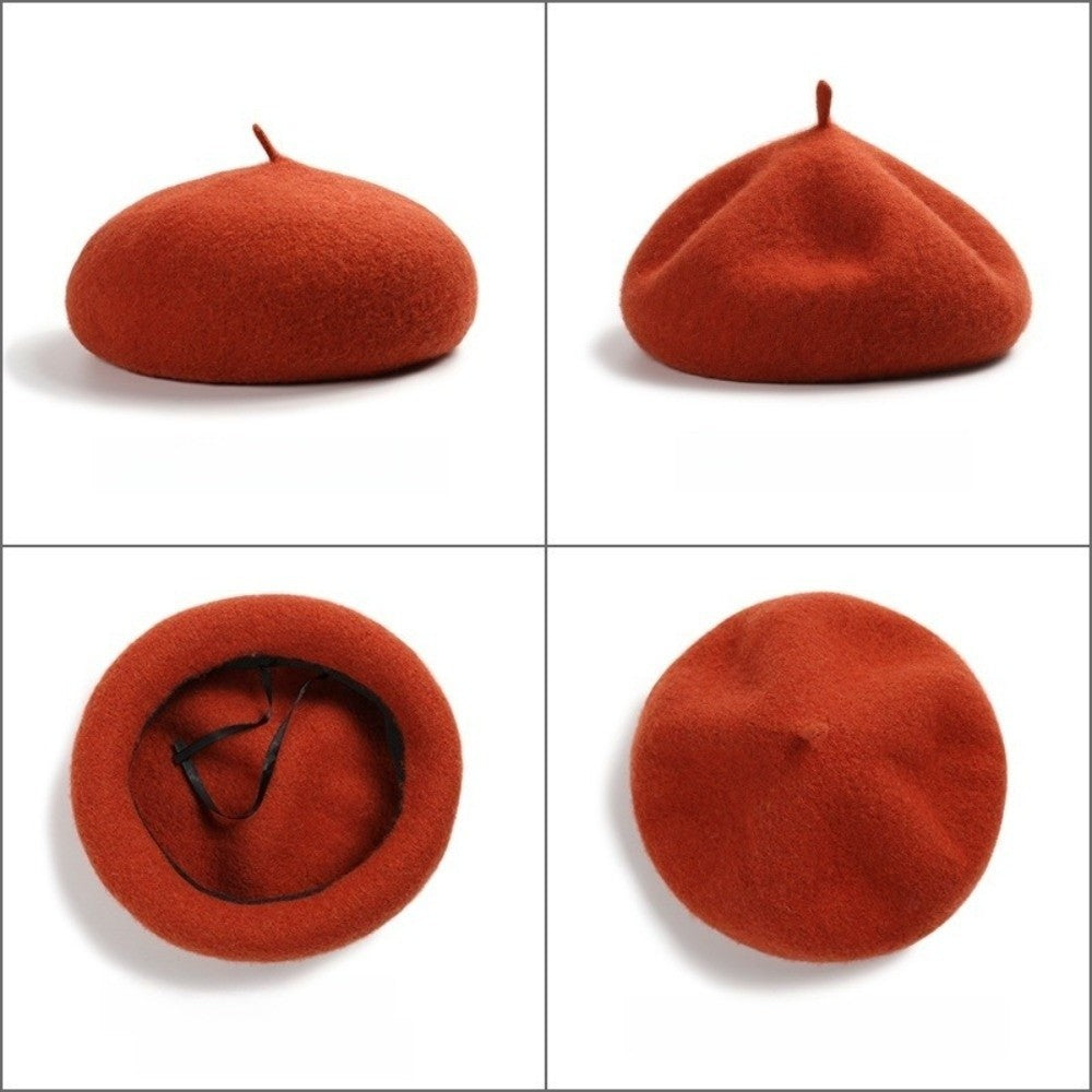 Boina Nuvem Feminina Confortável de Lã Pelúcia Quente Estilo Britânico Chapéu Gorro Cor Sólida Elástico Boina Feminina
