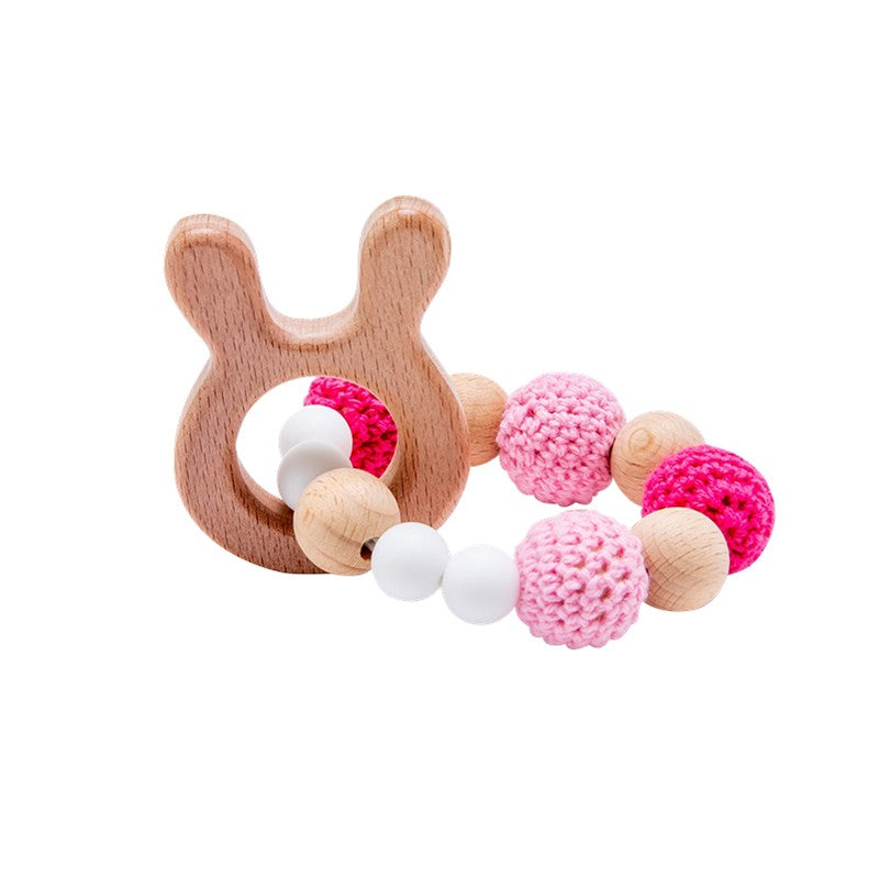 Wooden Rattle Teether Baby Toys Crochet Beads Baby Teether Baby Nursing Bracelet Rattle Chewable Teething Beads For Kids Gifts