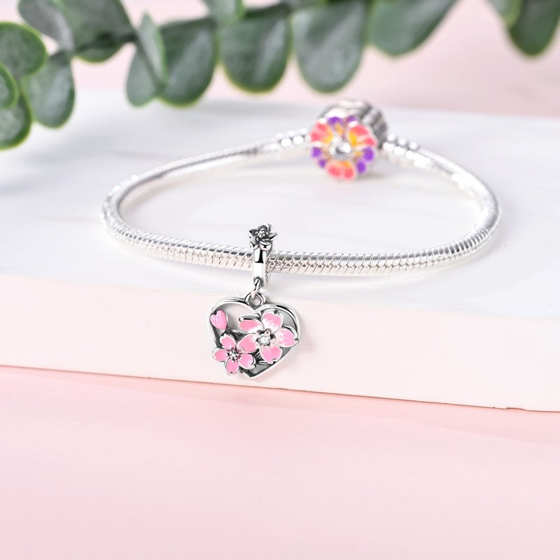 Pingente Charm Libélula Tema Primavera Prata Esterlina 925 Borboleta Flor Pendente Compatível com Bracelete Colar Joias DIY