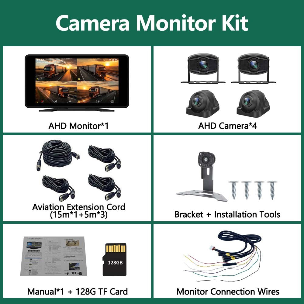 4 Channel 10.1 Inch Truck Bus Vehicle DVR MP5 With 4 PCS AHD 1080P Camera Surveillance Video Parking Recorder Monitor System Kit