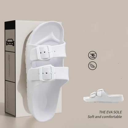 Litfun Women Summer New Sandals Fashion Double Buckle Outdoor Non-slip Beach Shoes Soft EVA Sandals Couple Casual House Slides