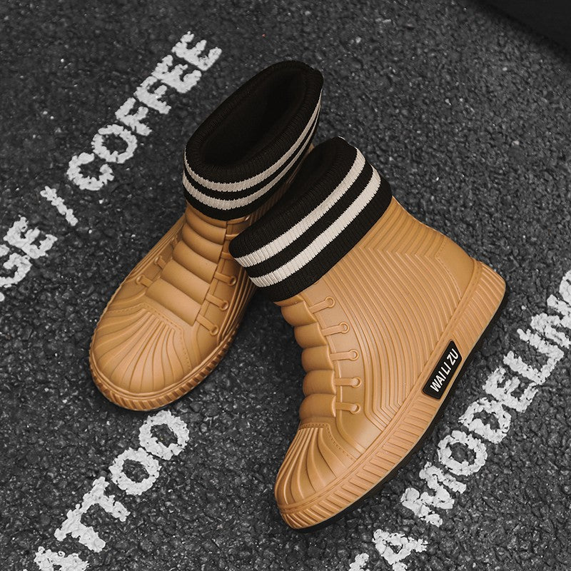 Versatile Casual Short-barreled Waterproof Shoes Men Women Lined With Fleece Warmth Anti-slip Wear-resistant Outdoors Rain Boots