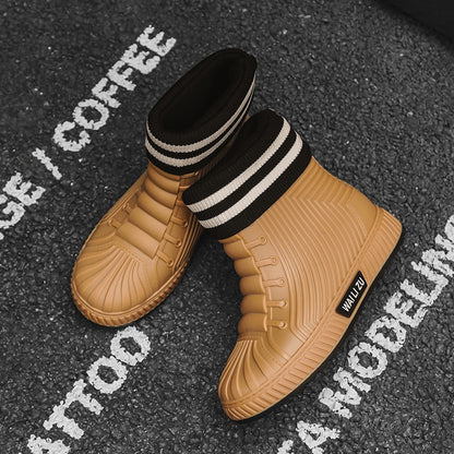 Versatile Casual Short-barreled Waterproof Shoes Men Women Lined With Fleece Warmth Anti-slip Wear-resistant Outdoors Rain Boots