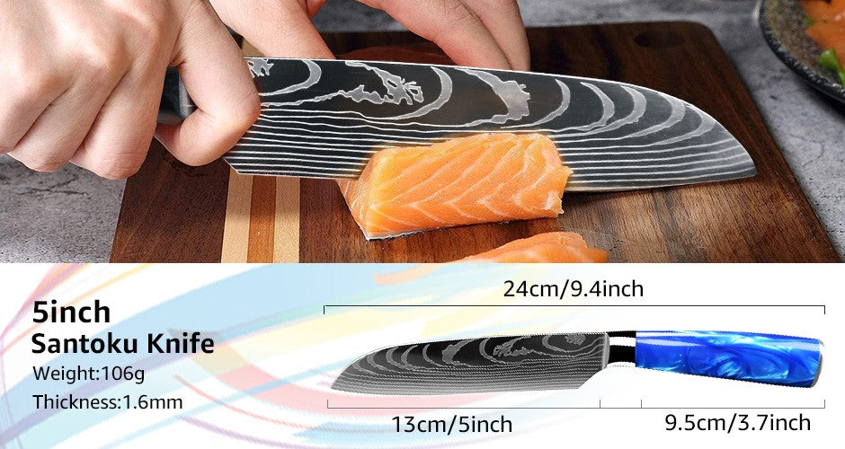 Faca de Cozinha Japonesa Chef 1-10 Peças Conjunto 7CR17 Aço Inoxidável 440C Desenho Damasco Cutelo de Carne Fatiador Santoku Ferramentas de Cozinha