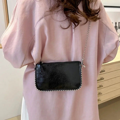 Street Pu Leather Underarm Tote Bag Rivet Korean Style Vintage Shoulder Bag Chain Strap Square Luxury Handbag Outdoor