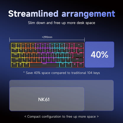 Teclado Mecânico Gamer com Fio Ajazz NK61 Efeitos de Iluminação RGB Suporta Teclas Hot-Swappable 61 Teclas Teclado Mecânico Gamer