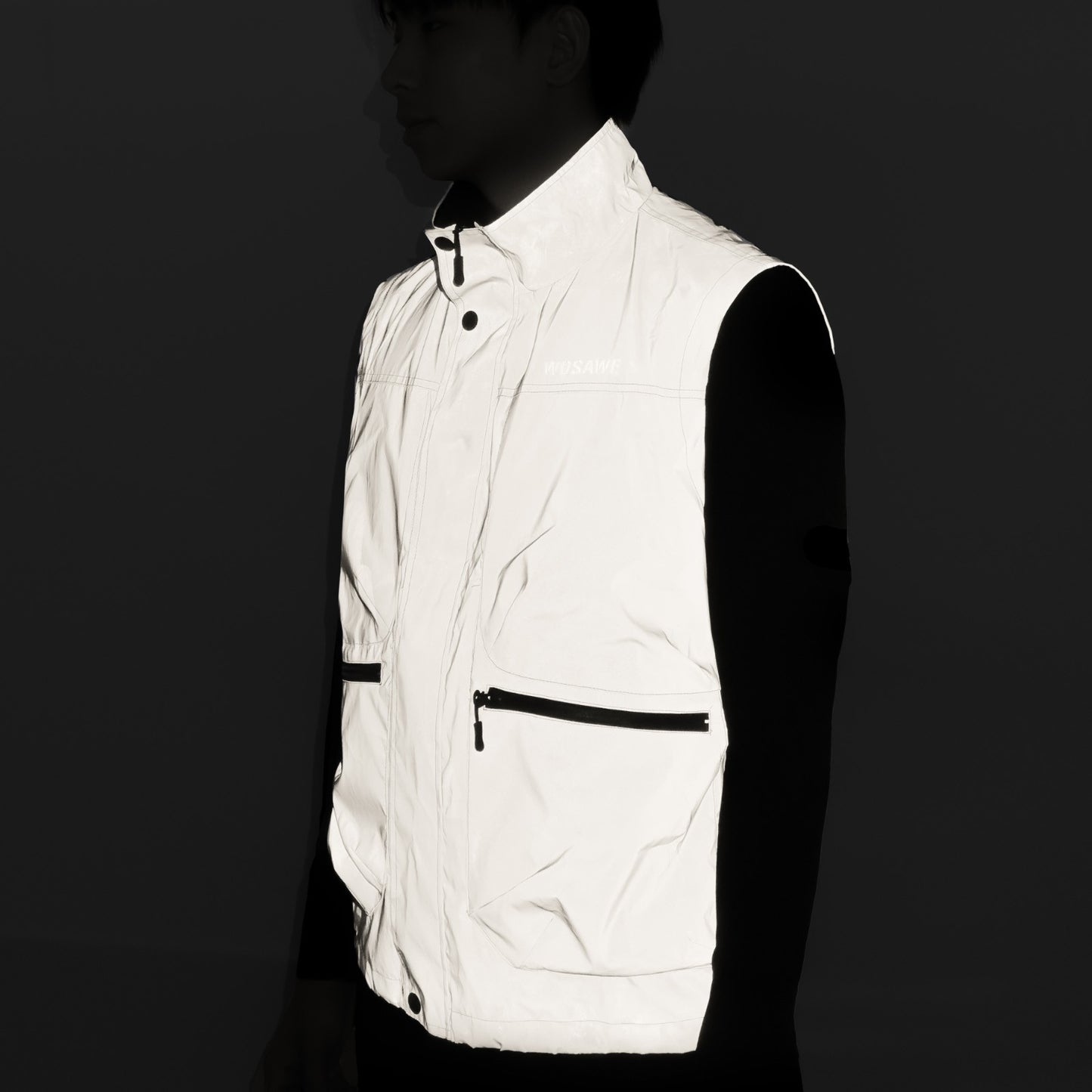 WOSAWE Full Reflective Jacket with Hoodie High Visibility Waterproof Wind Breaker Men Women Hiking Cycling Running Safety Vest