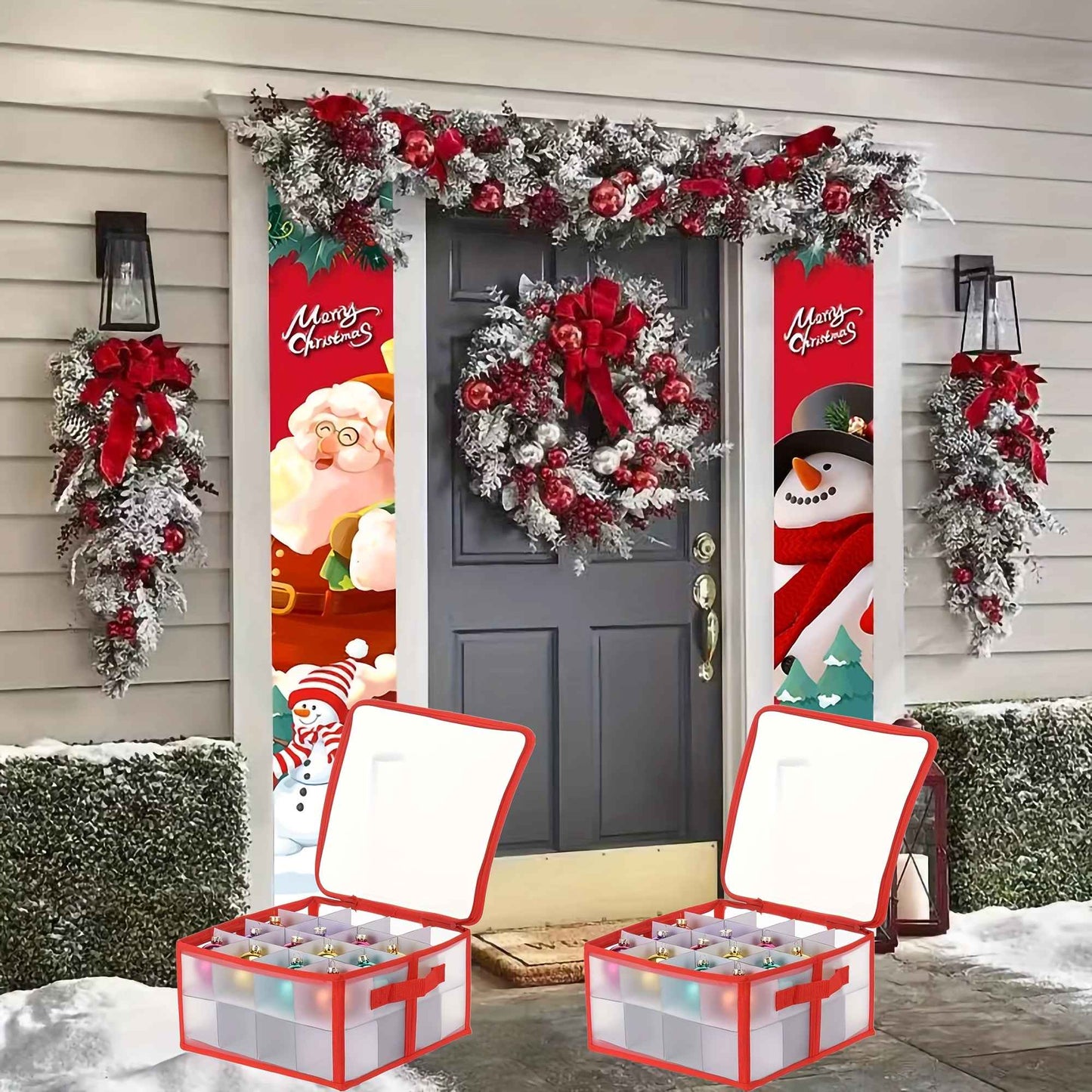 1/2pcs Christmas Ornament Storage Box With Handle Xmas Balls Decorations Container Large Capacity Bag Holiday Accesory Organizer