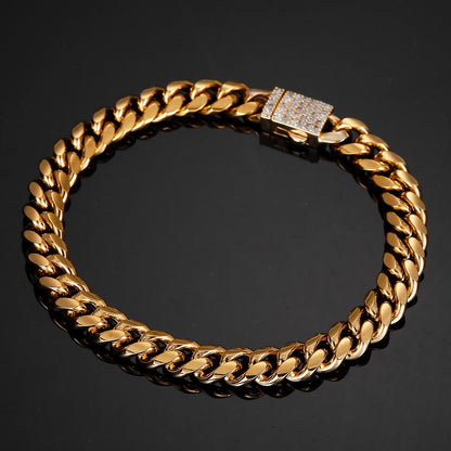 Joias Hip Hop 6mm-14mm Qualquer Comprimento 316L Aço Inoxidável Fivela de Cristal Fashion Pulseira Elos Miami Feminina Masculina