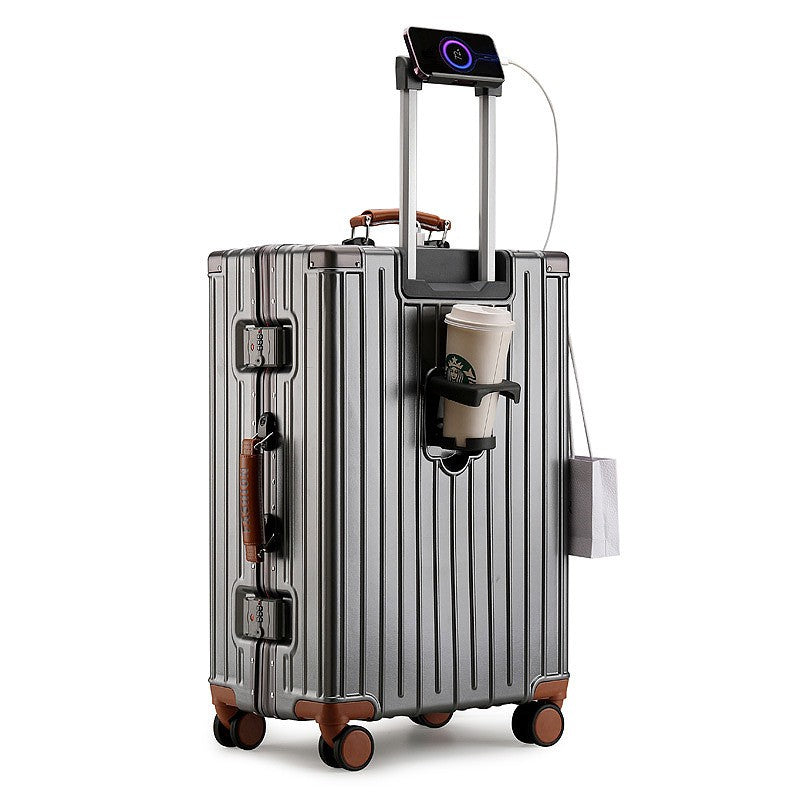 Mala de Bagagem Multifuncional, Maleta com Combinação de Cores e Trava e Rodas Silenciosas, Mala de Viagem com Carregamento USB 20/22/24/26 polegadas
