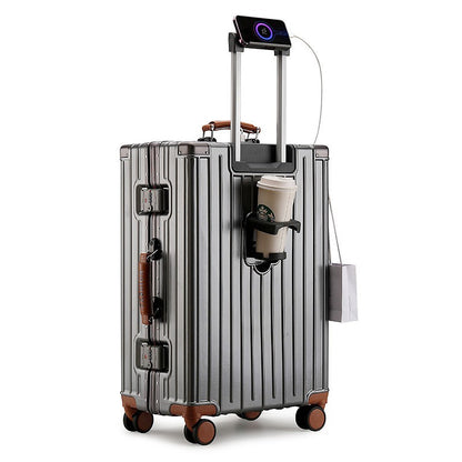 Mala de Bagagem Multifuncional, Maleta com Combinação de Cores e Trava e Rodas Silenciosas, Mala de Viagem com Carregamento USB 20/22/24/26 polegadas