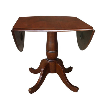 Round Dual Drop Leaf Pedestal Dining Table Solid Wood Butcher Block Indoor Furniture Assembly Required Espresso Finish 42 Inch