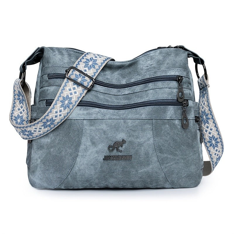Fashion Denim Fabric Women's Crossbody Bags, Multi-layer Large Capacity Shoulder Bag, Suitable for Commuting Occasions