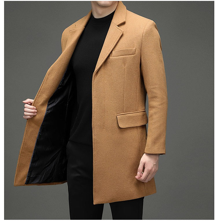 COMXZ 2025 Winter Woolen Trench Coat Men Retro Thick Cashmere Coat Korean Street Man Clothes Lightw Luxury Wool Blends Overcoat