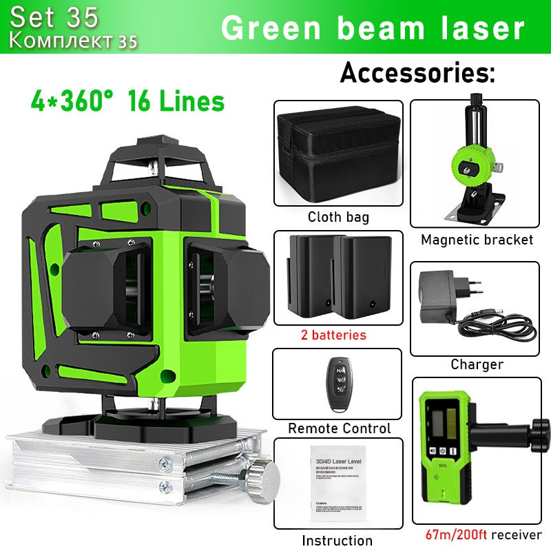 Nível a Laser Clubiona 16/12 Linhas linha verde Autonivelante 360 Horizontal e Vertical Nível a Laser de Feixe Verde Super Potente