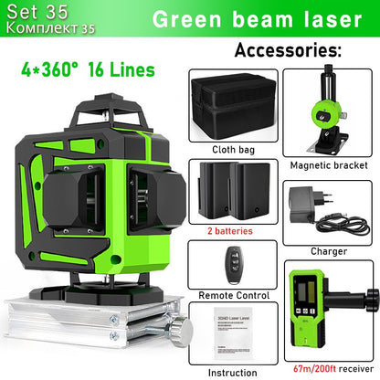 Nível a Laser Clubiona 16/12 Linhas linha verde Autonivelante 360 Horizontal e Vertical Nível a Laser de Feixe Verde Super Potente