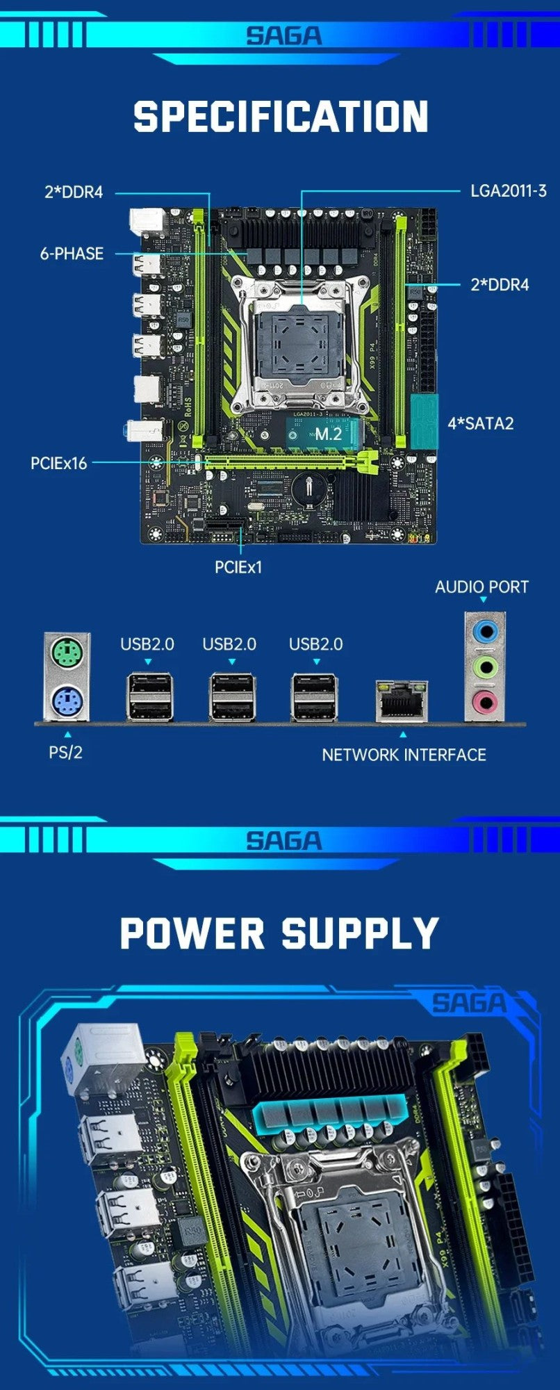 X99-8D4 SOYO Motherboard Set Kit With Intel LGA2011-3 Xeon E5 2650 V4 CPU DDR4 16GB (1*16GB) 2133MHZ RAM Memory NVME M.2 SATA