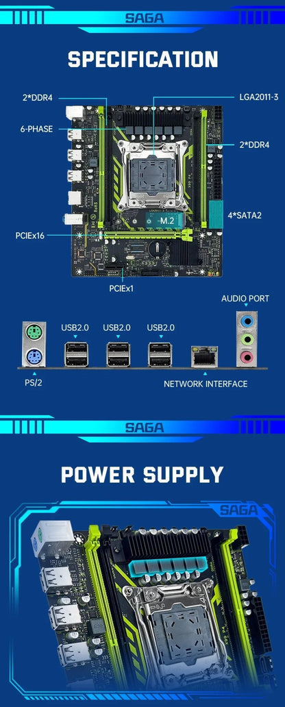 X99-8D4 SOYO Motherboard Set Kit With Intel LGA2011-3 Xeon E5 2650 V4 CPU DDR4 16GB (1*16GB) 2133MHZ RAM Memory NVME M.2 SATA