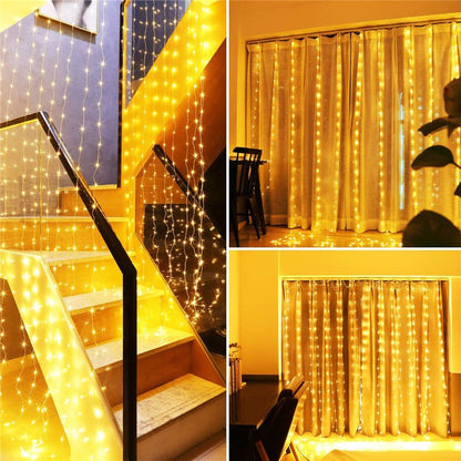 LED Curtain String Lights Holiday Garland 6M/3M 8 Modes USB Powered Festoon for Home Garden Christmas Party New Year Wedding