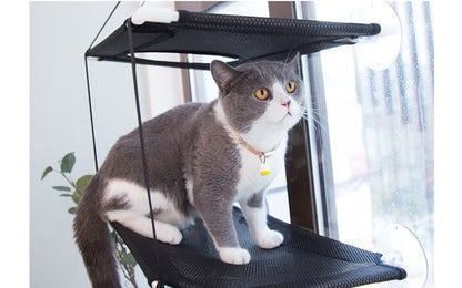 Rede de Gato para Janela Cama para Gatinho Cadeira de Sol Nicho Suspenso Sofá de Gato Túneis de Dois Andares Ventosa para Parede Cama Suspensa para Animais de Estimação de Inverno