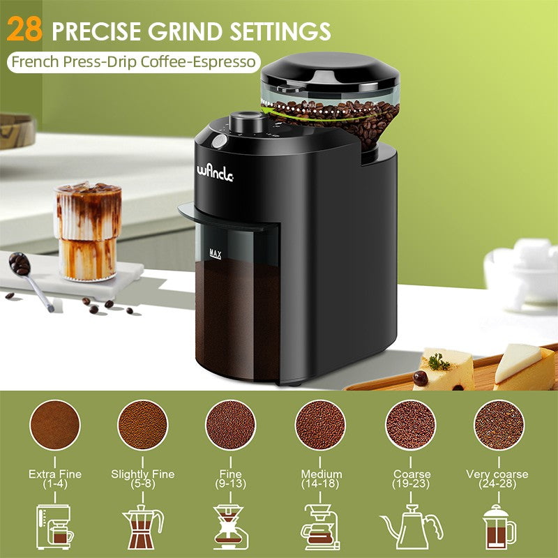 Moedor de Café Elétrico de Rebarba Wancle, Moedor Cônico Ajustável para Grãos de Café com 28 Configurações Precisas de Moagem 220V/120V