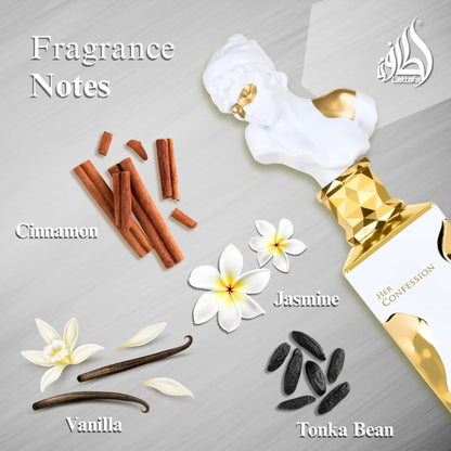 Lattafa Her Confession 3.40 Onças 100ml Perfume - Baunilha, Floral, Âmbar, Almíscar - Eau De Parfum Fragrância Feminina de Longa Duração